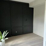 Interior wall with contrasting black and white paneling